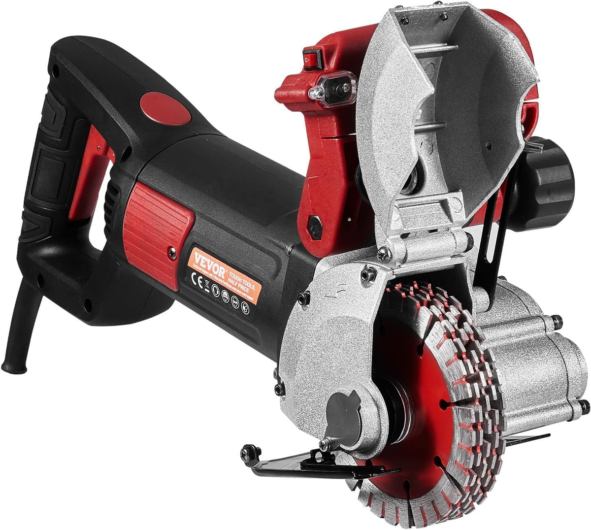 VEVOR Cortadora de Pared Profundidad de Corte de 34 mm, Máquina Cortadora de Pared 2500 W, Ranuradora de Pared Ancho de Corte de 42 mm, con 5 Hojas de Sierra, Diámetro de 160 mm con Rayos Infrarrojos