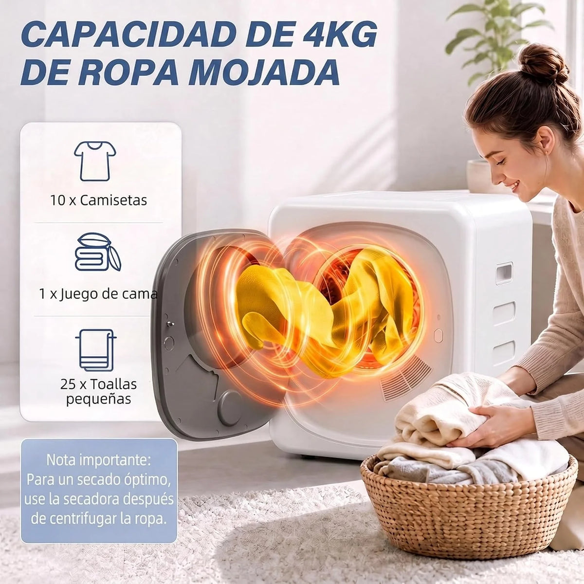 HOMCOM Secadora de Evacuación 3 KG Secadora de Ropa 800W Blanco