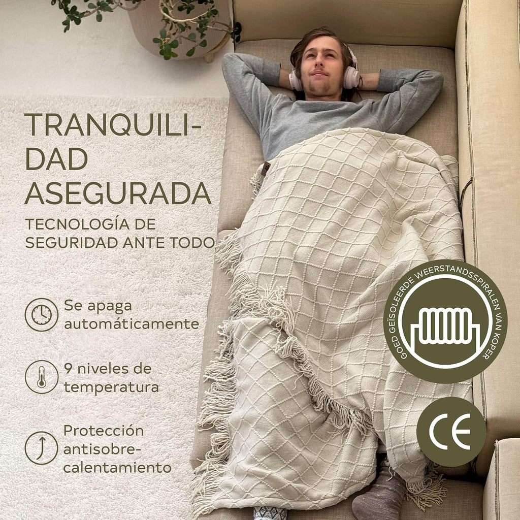 Groenland BOHEM Manta Calefactable Diseño para Sofá 180 × 130 cm White Clay
