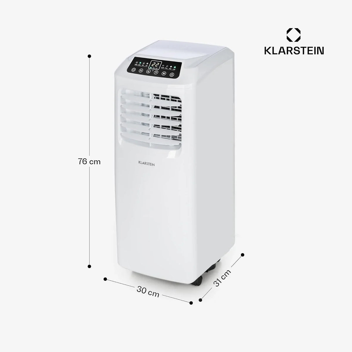 Klarstein Aire Acondicionado Portatil y Silencioso, 4 en 1 Enfriador de Aire para Casas y Oficinas con Modo Noche, Con Mando y Deshumidificador, Aires Acondicionados Bajo Consumo 7,000 BTU Blanco