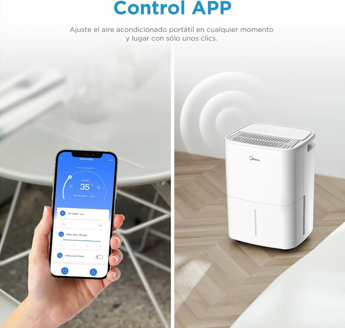 MIDEA Deshumidificador de Humedad Silencioso 12L/Dia | App/Wifi | 35 m2 | Deshumificadores para Humedades en Habitación con Depósito Extraible - Deshumificador Electrico Pequeño Bajo Consumo 300W