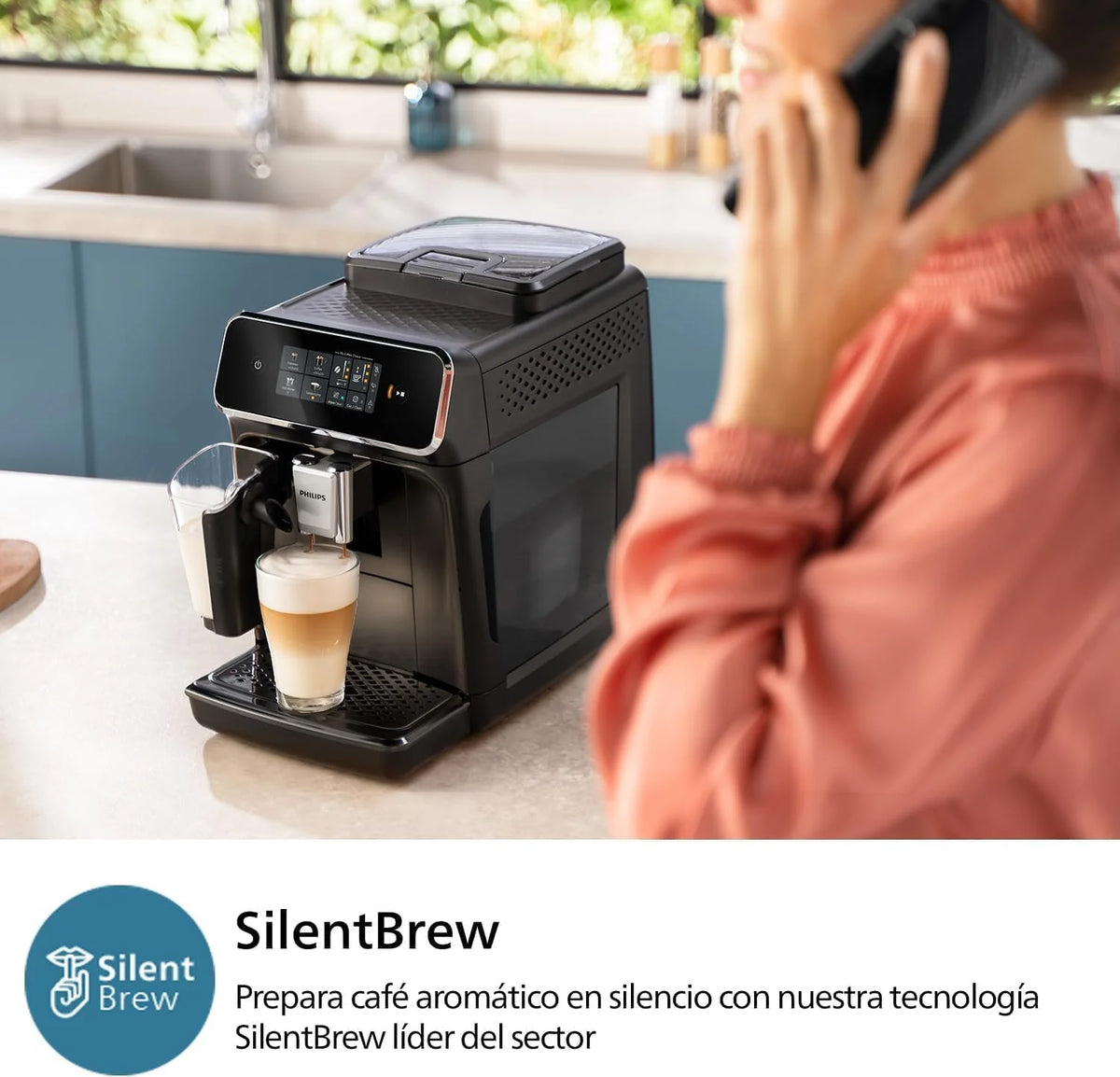PHILIPS 2300 Cafetera Superautomática LatteGo, 4 bebidas, Negro Mate