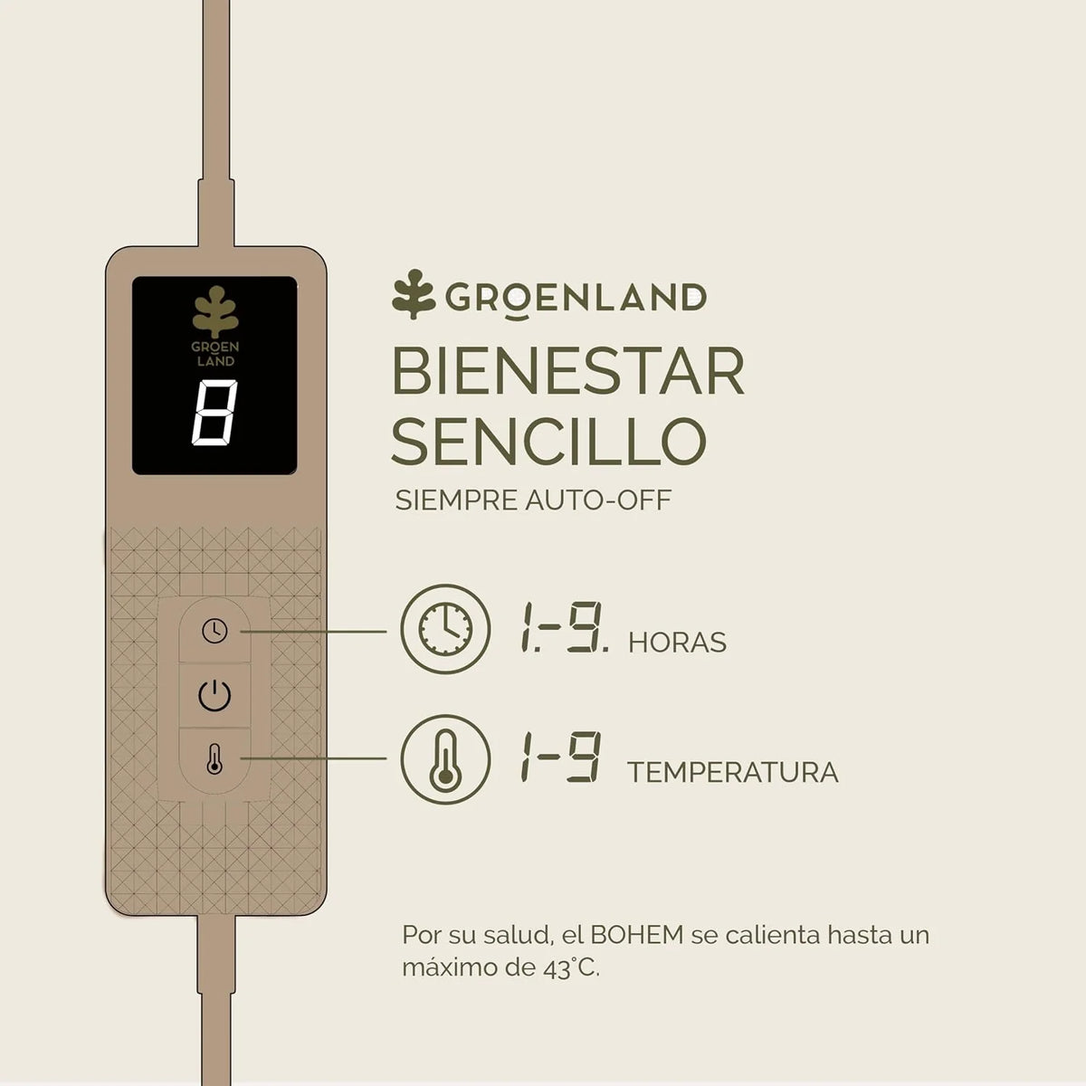 Groenland BOHEM Manta Calefactable Diseño para Sofá 180 × 130 cm Taupe Dawn