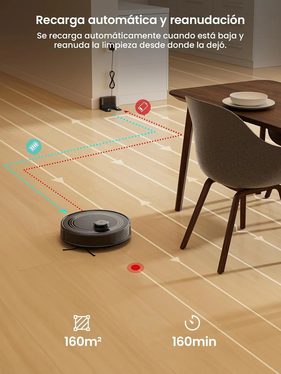 Lefant M2 Robot Aspirador y Fregasuelos 2 en 1, 6000Pa, 160min Automático, Navegación Láser, Evitación PSD, Limpieza Personalizada, Ideal para Limpiar Pelo de Mascotas y Suelos Duros