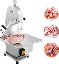 VEVOR Sierra de Cinta Eléctrica Comercial para Carne y Huesos de Acero Inoxidable de 1800 W para Encimera, Grosor Máximo de Corte 180 mm, con 5 Cuchillas para Costillas Cerdo y Res, 515 x 490 x 860 mm