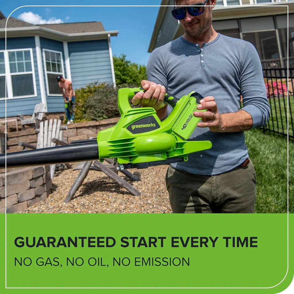 Greenworks GD40BV Soplador Aspirador de Hojas a Batería con Motor sin Escobillas, 280 km/h, 9,63 m³/min, Bolsa Recogedora de 45L SIN Batería de 40V y Cargador, Garantía de 3 Años