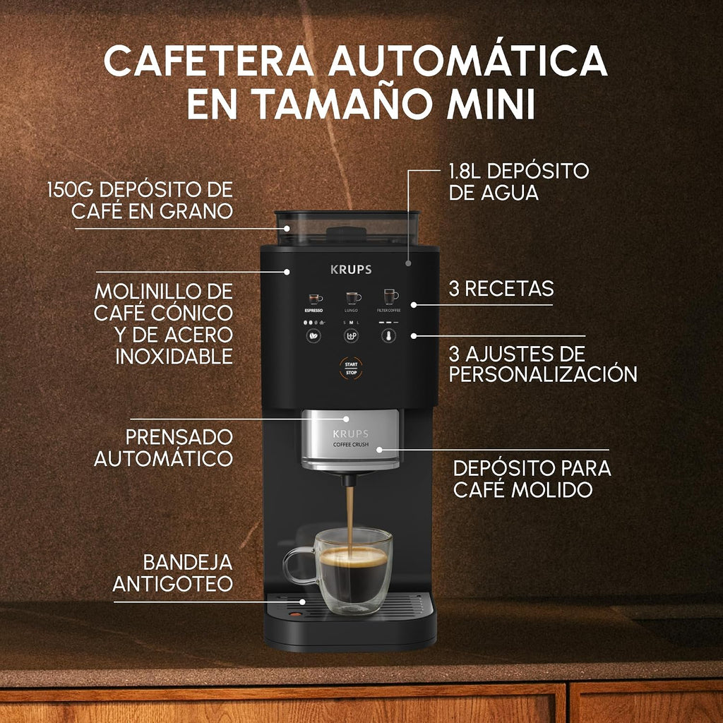 KRUPS Coffee Crush, Cafetera automática, Súper compacta, Negra