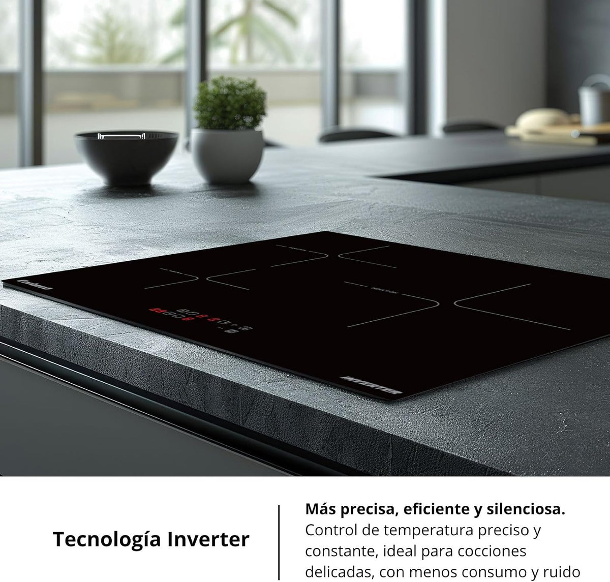 Corberó - Placa de Inducción | CCIM3662| 60cm | 3 Zonas | 6200W | Inverter| Zona Extra Grande |9 Niveles Potencia | Control Táctil | Booster| Temporizador | Bloqueo seguridad | Lineas Blancas