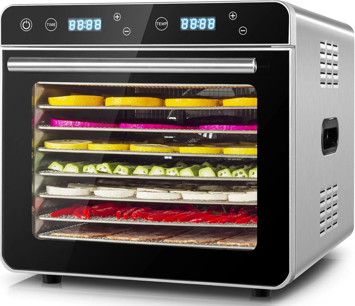 Kwasyo Deshidratador de Alimentos, Deshidratadora con 8 Bandejas de acero inoxidable, Temperatura adjustable 30-85℃, Temporizador de 24 horas, Secador de alimentos para frutas, Veg, Carne, Setas, 700W