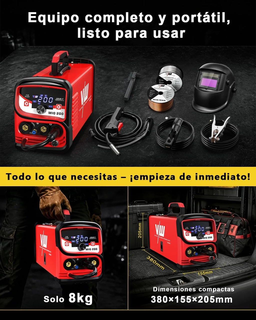 VECTOR WELDING Soldador de Hilo 4 en 1 Máquina de Soldar MIG MAG 200A