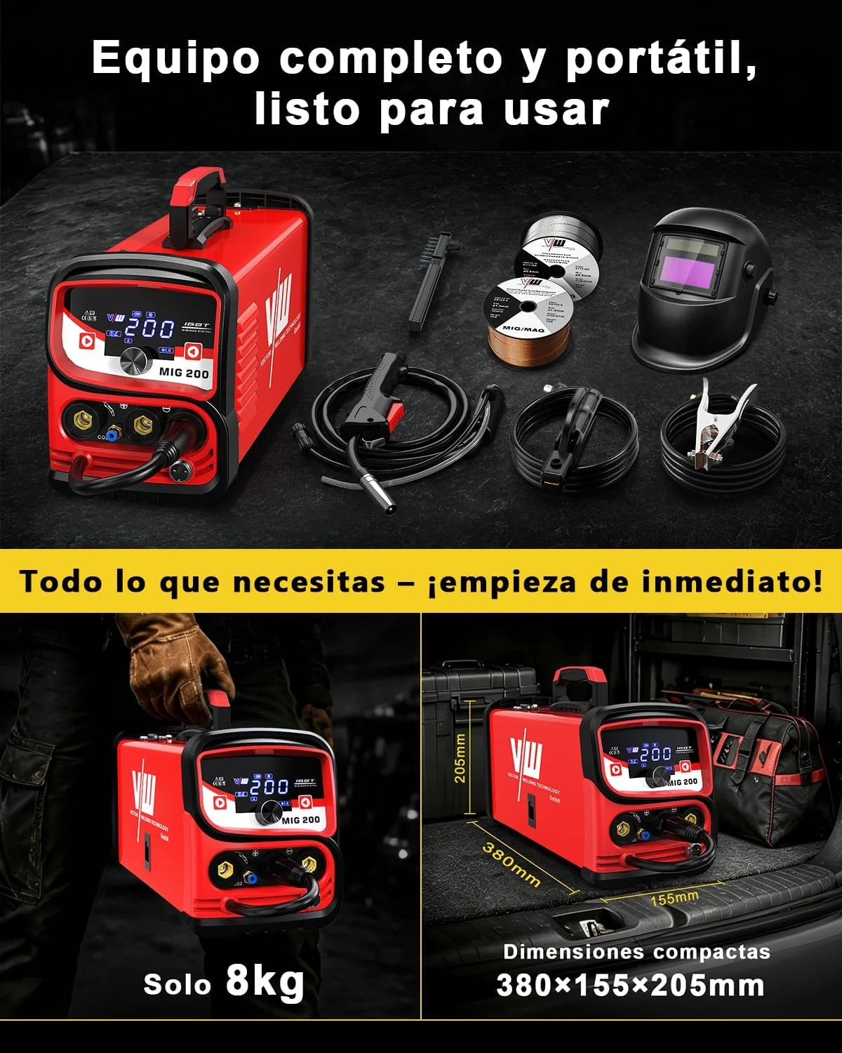 VECTOR WELDING Soldador de Hilo 4 en 1 Máquina de Soldar MIG MAG 200A