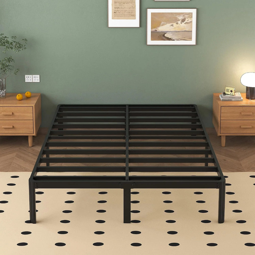 Lutown-Teen Metal Bed 180 x 200 cm with Round Legs, 36 cm Height, Bed Frame with Metal Slats, Black
