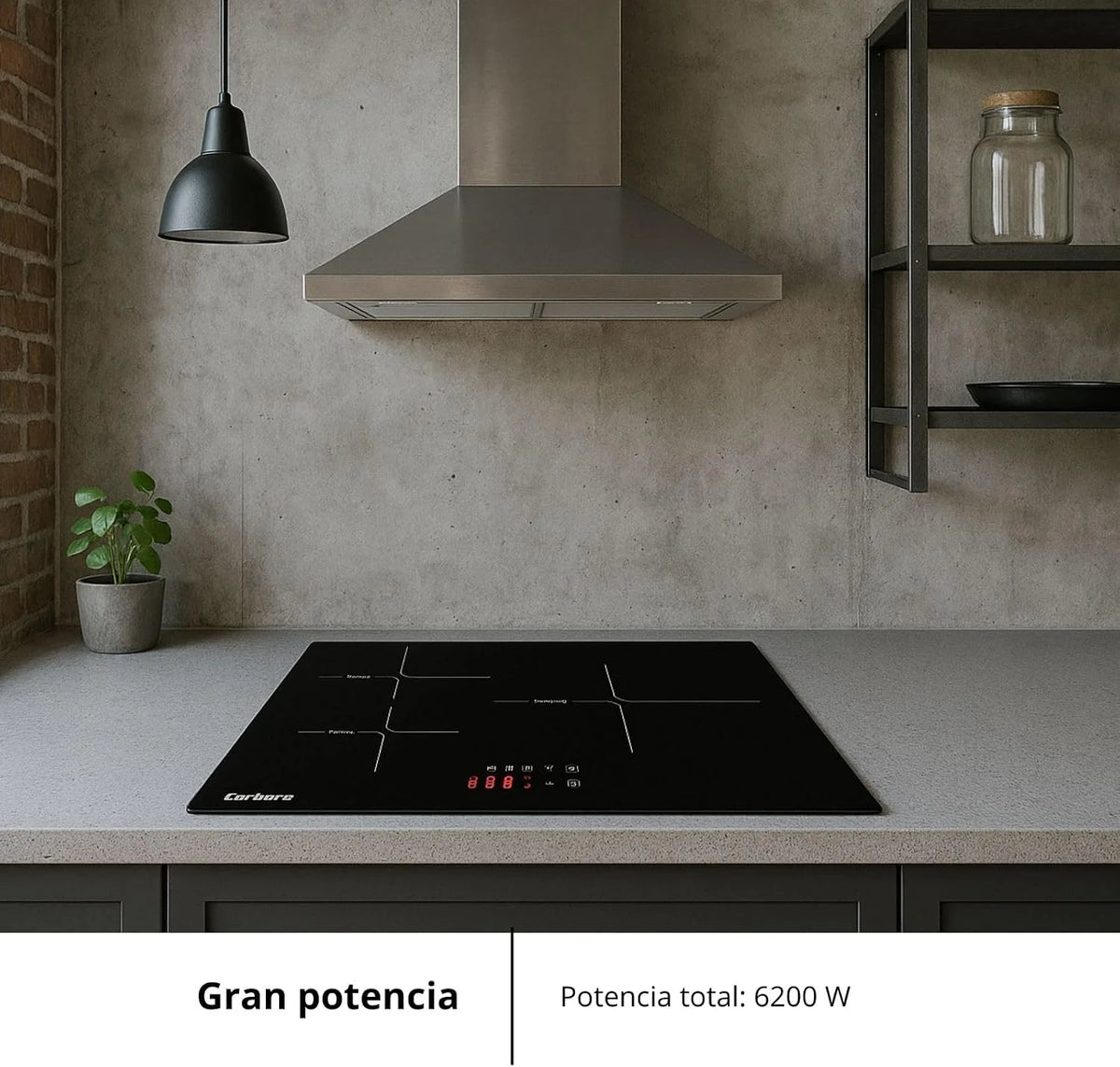 Corberó - Placa de Inducción | CCIM3662| 60cm | 3 Zonas | 6200W | Inverter| Zona Extra Grande |9 Niveles Potencia | Control Táctil | Booster| Temporizador | Bloqueo seguridad | Lineas Blancas