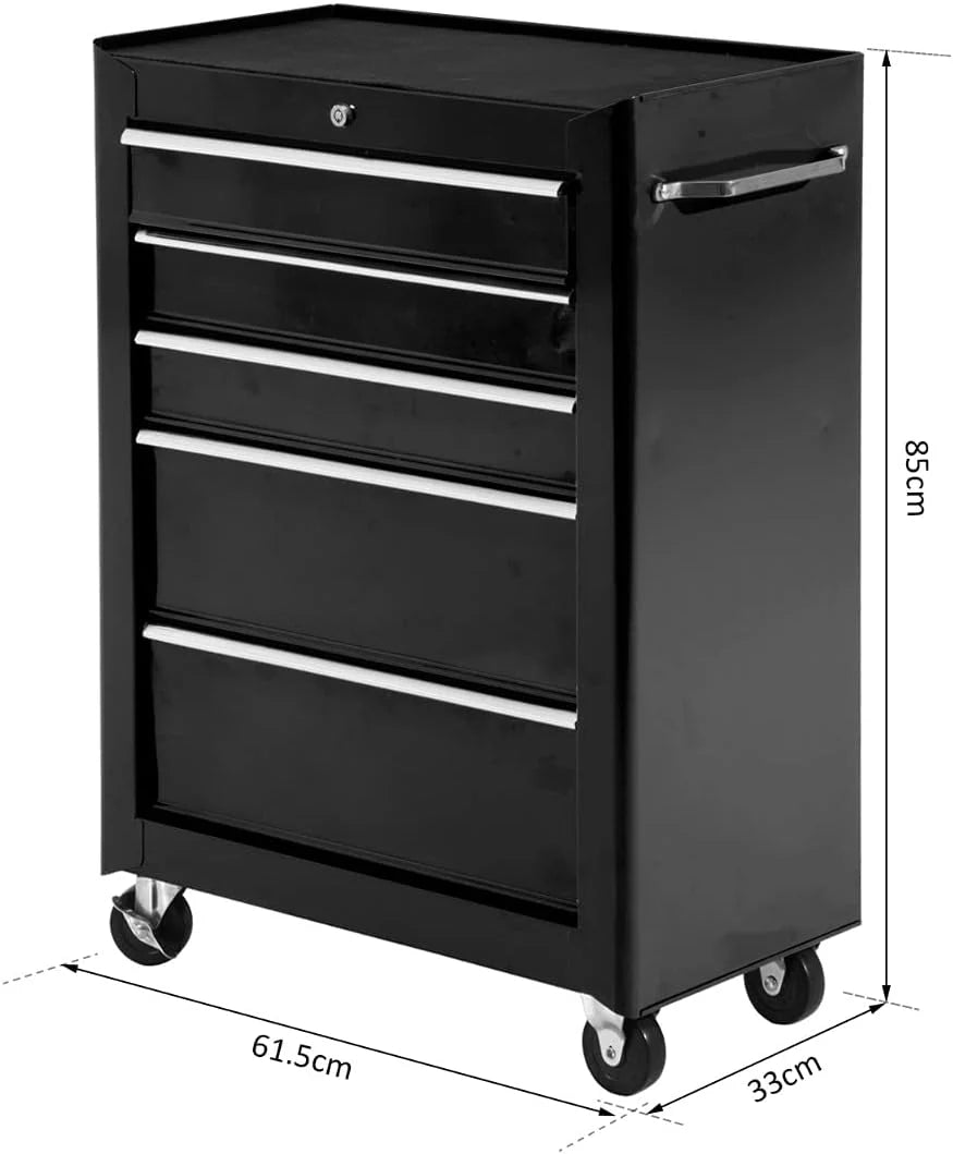 HOMCOM Carro Caja de Herramientas Taller Movil 5 Cajones 4 Ruedas Negro