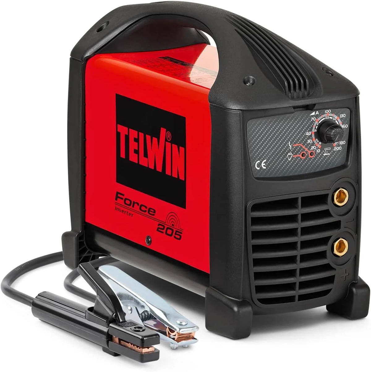 Telwin Force 205 Soldadora inverter a electrodo MMA con casque de soldadura automático y accesorios para soldadura, 200A