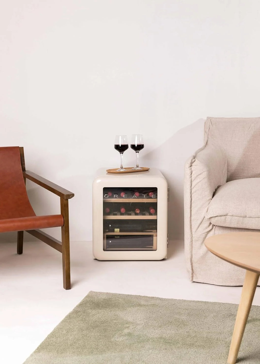 CREATE / WINECOOLER Retro M/Vinoteca eléctrica de 12 Botellas Blanco Roto/Diseño Retro, Temperatura Regulable, 48L, Botellas 75cl, Eco Friendly, 44x47,5x50 cm