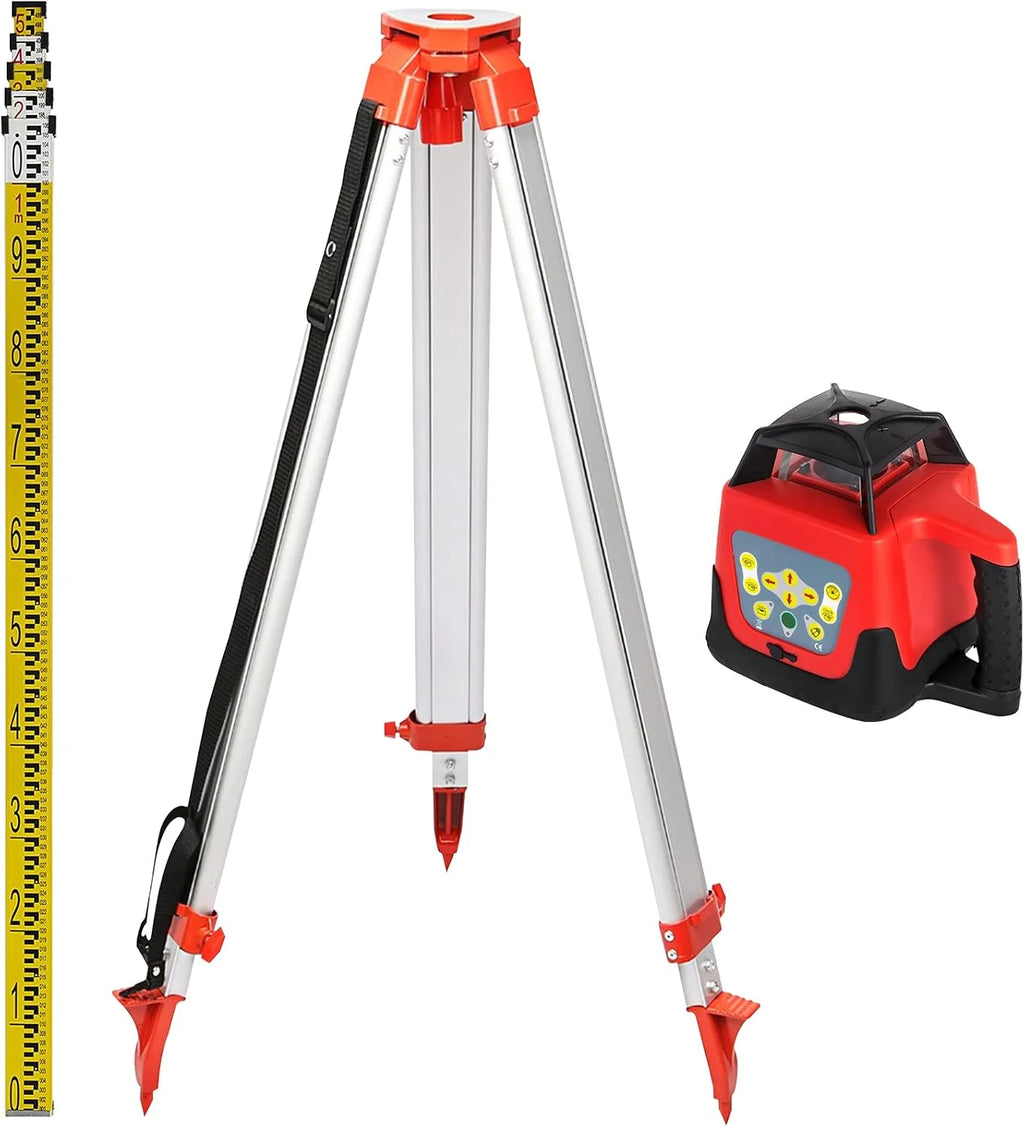 VEVOR Nivel de Láser Rojo Rotatorio Auto-Nivelante 250m, Kit de Trípode y Bastón para Niveles Automáticos 5 m, Trípode de Nivel Plegable para Herramientas Automáticas de Medida y Láseres, ± 5°