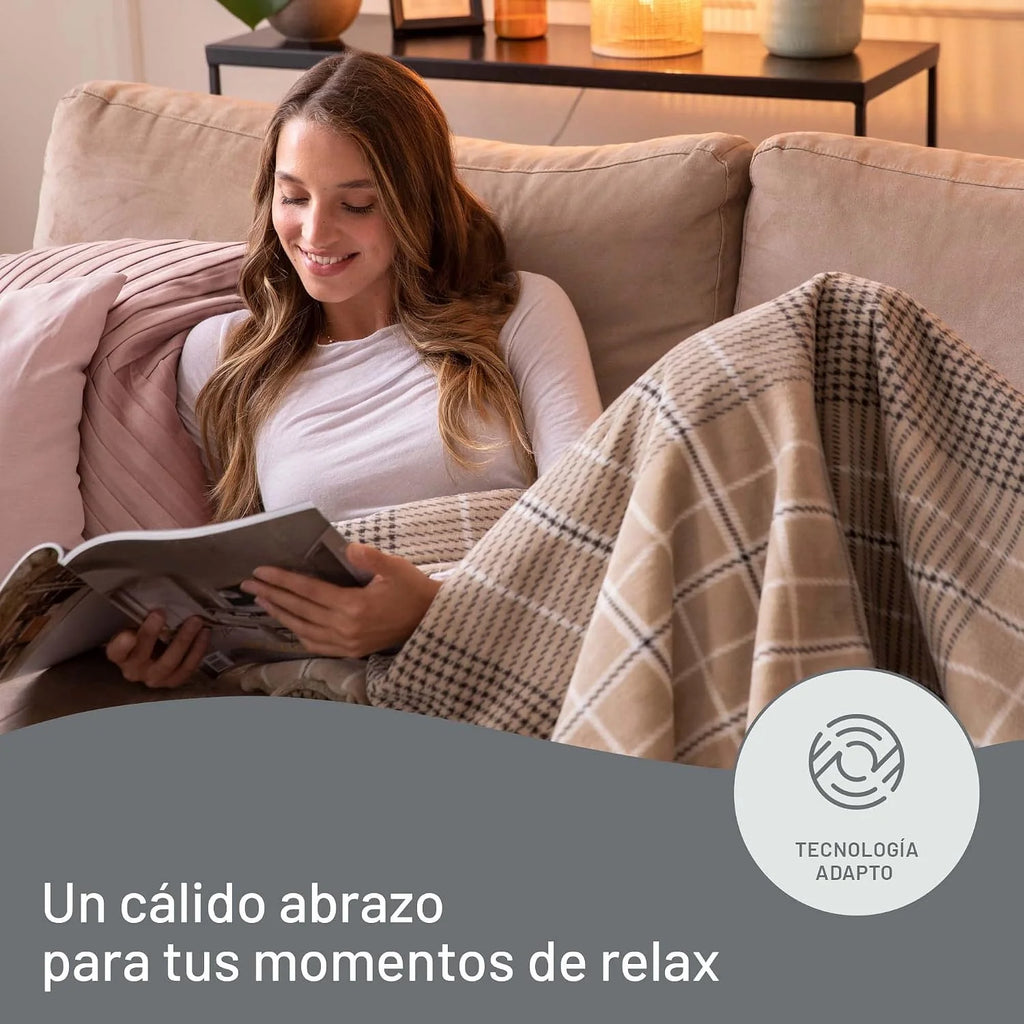 Imetec Adapto Elegance, Plaid Calefactable, Manta Eléctrica,Tejido Suave 180 x 140 Cm,Ahorro Energético,Tecnología Adapto, Óptimo, Calentamiento Rápido, 6 Temperaturas, Lavable,Marrón, 1.75 kilograms
