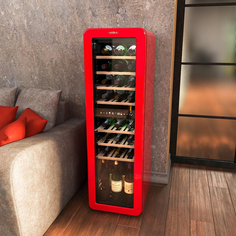 Cecotec Vinoteca 30 Botellas Retro Bolero Grandsommelier Origin Duo 30 Hit Beige. Acabado En Negro Con 2 Zonas De Temp. (5-12ºC, 12-20ºC), Control Led, NoFrost, Estantes Madera, Luz Interior