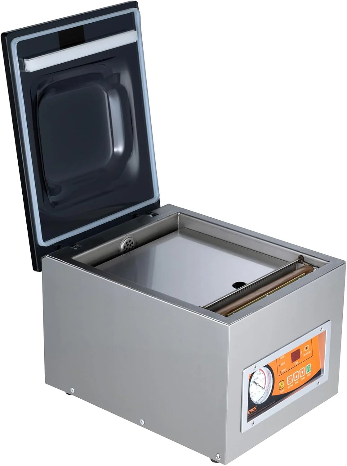VEVOR Sellador al Vacío de Cámara 260 W Máquina de Envasado al Vacío de Acero inoxidable Tamaño Compacto de 260 mm para Cocina del Hogar Para Uso Comercial Para Alimentos Húmedos, Carnes y Adobos