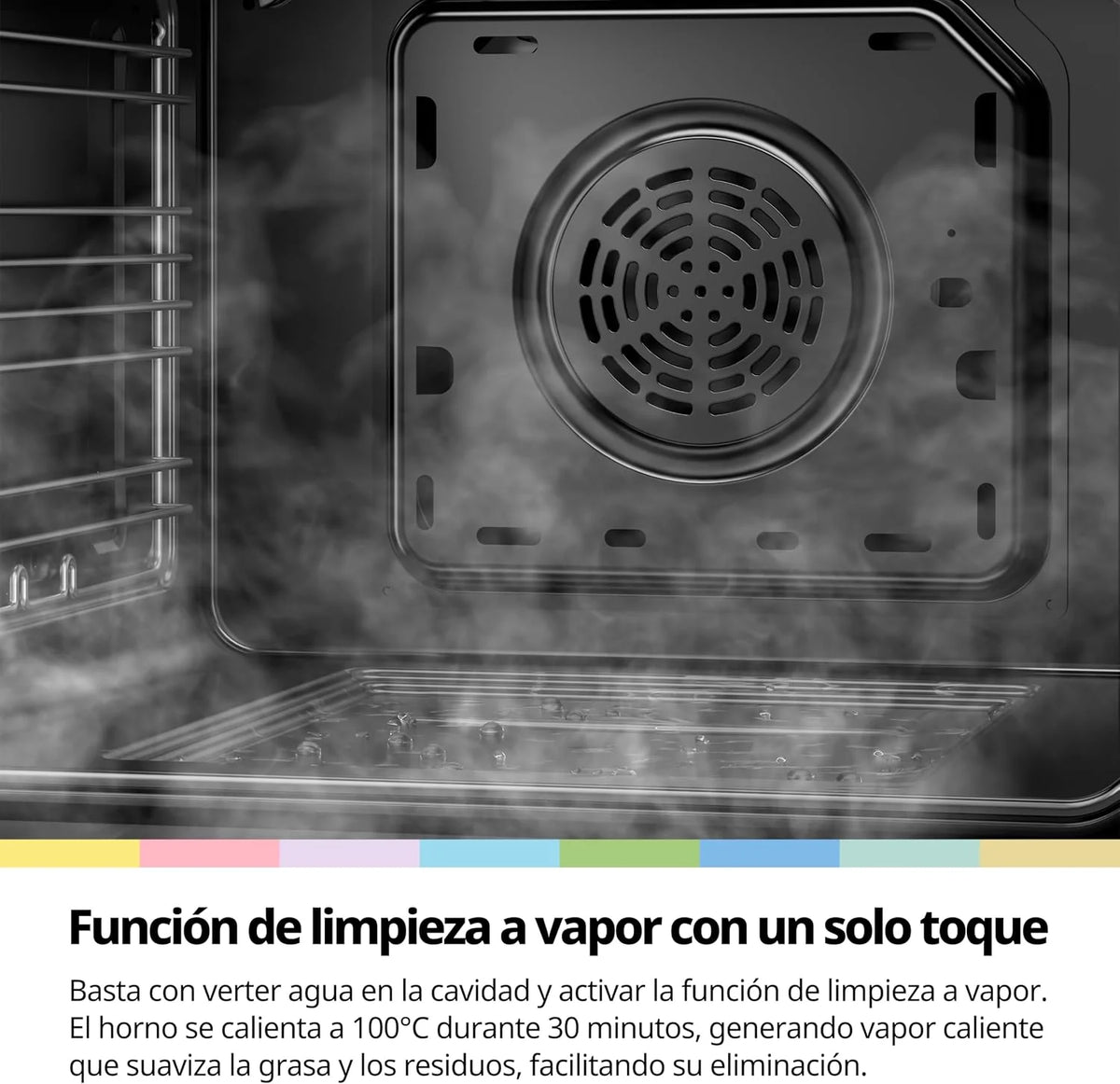 COMFEE' Horno Pizza Eléctrico Empotrable Multifunción, Convección, 1 Bandeja y 1 Rejilla, Limpieza Aquactiva, 70L, 7 Funciones, Ventilador de, Cavidad Esmaltada, Puerta Fría, CBO70M80D2-BK [Clase A]