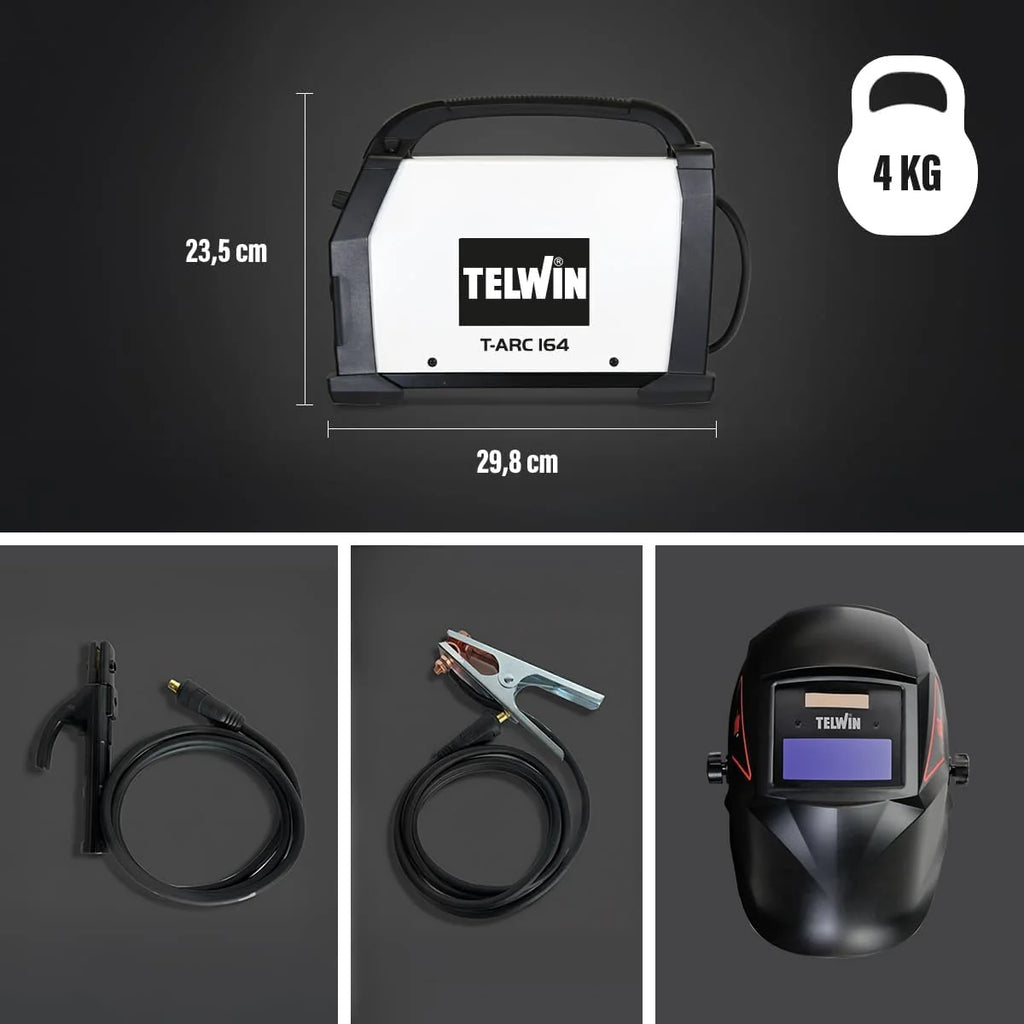 T-Arc 164 Soldadora Inverter Electrodo MMA 150A, con Máscara Automática tipo Casco y Accesorios, Máquina para Soldar Portátil Compacta y Sencilla, para Mantenimiento y Bricolaje Doméstico, 230V