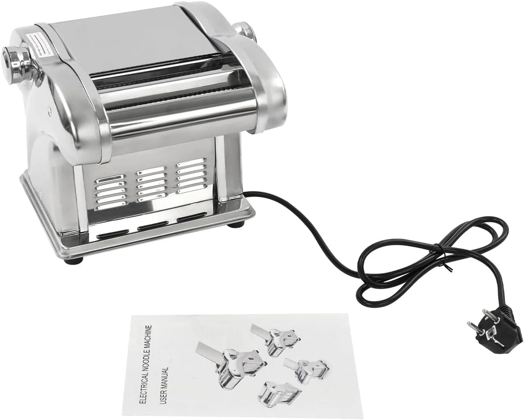Máquina de pasta eléctrica de 3 cuchillas, acero inoxidable, máquina de pasta de 135 W, máquina para pasta con ajuste de espesor de 8 etapas para hacer espaguetis, lasaña, ravioli, Bola de masa