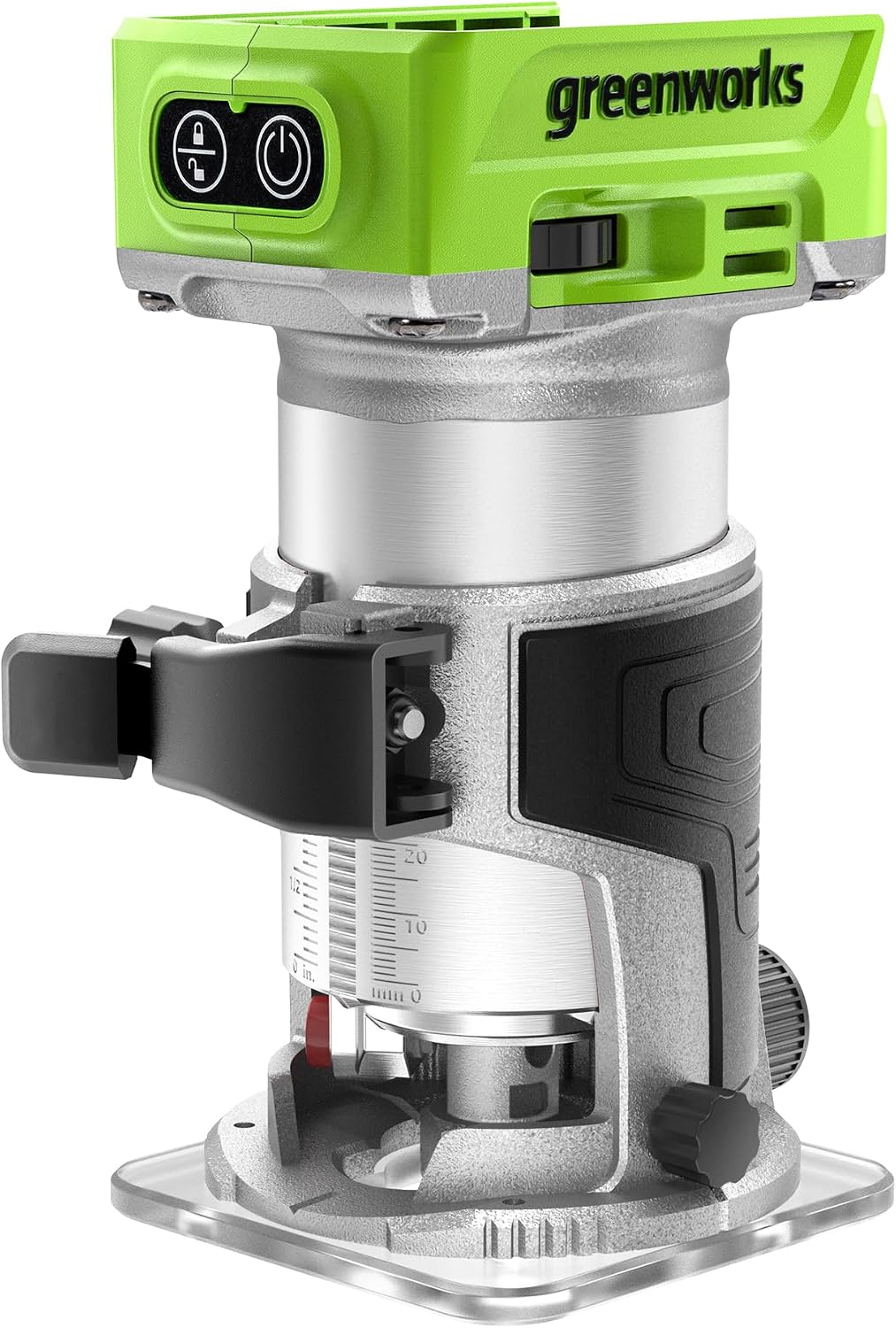 Greenworks 24V Fresadora De Madera Rebajadora sin cable, motor sin escobillas, 30000 RPM, control variable de 5 velocidades, sin batería ni cargador