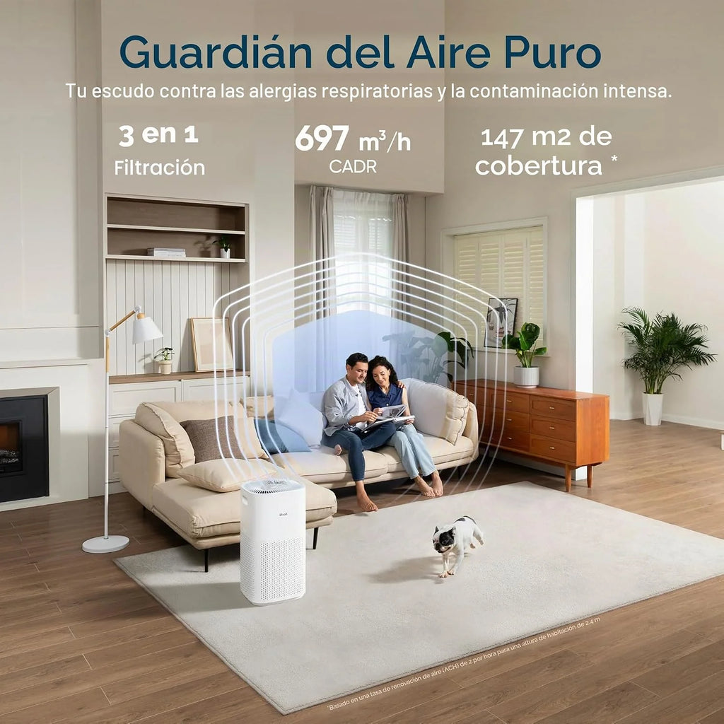 Levoit Purificador de aire inteligente con HEPA para fumadores y alergias, CADR 697 m³/h, hasta 147㎡, indicador de PM2.5, modo automático, contra el 99,97% de moho, polen y polvo, control con