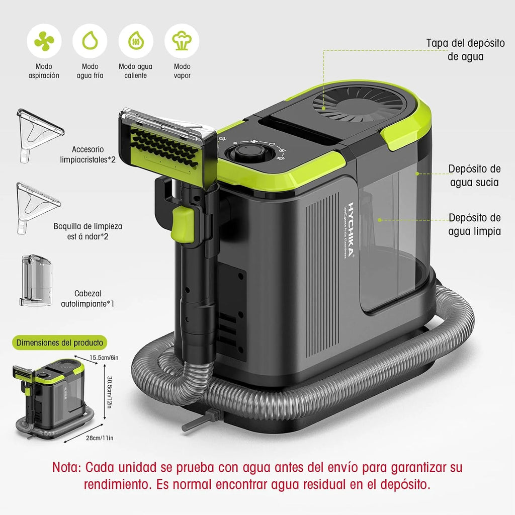 HYCHIKA Limpiador de Tapicerías 1800W, 17 kPa, Aspirador de Tapicerías con Lavado, Doble Depósito y Autolimpieza, Limpiador de Alfombras Portátil, para Sofá/Alfombras/Felpudos/Coche y Mascotas