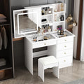 Vanity Stool Set With Sliding Lighted Mirror & Transparent glass panel