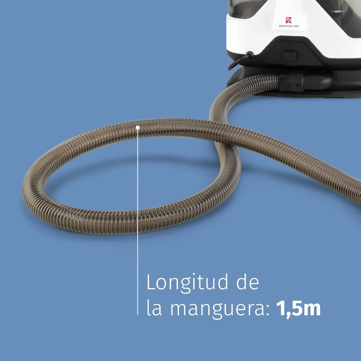 Di4 Aspiroclean 600W Aspirador de Tapicerías, Líquidos y Sólidos, Cepillo Multifunción, Accesorio Limpiacristales, Apto para Suciedad Mascotas, Alfombras, Sofás, Coche y Cristales, Incluye Detergente