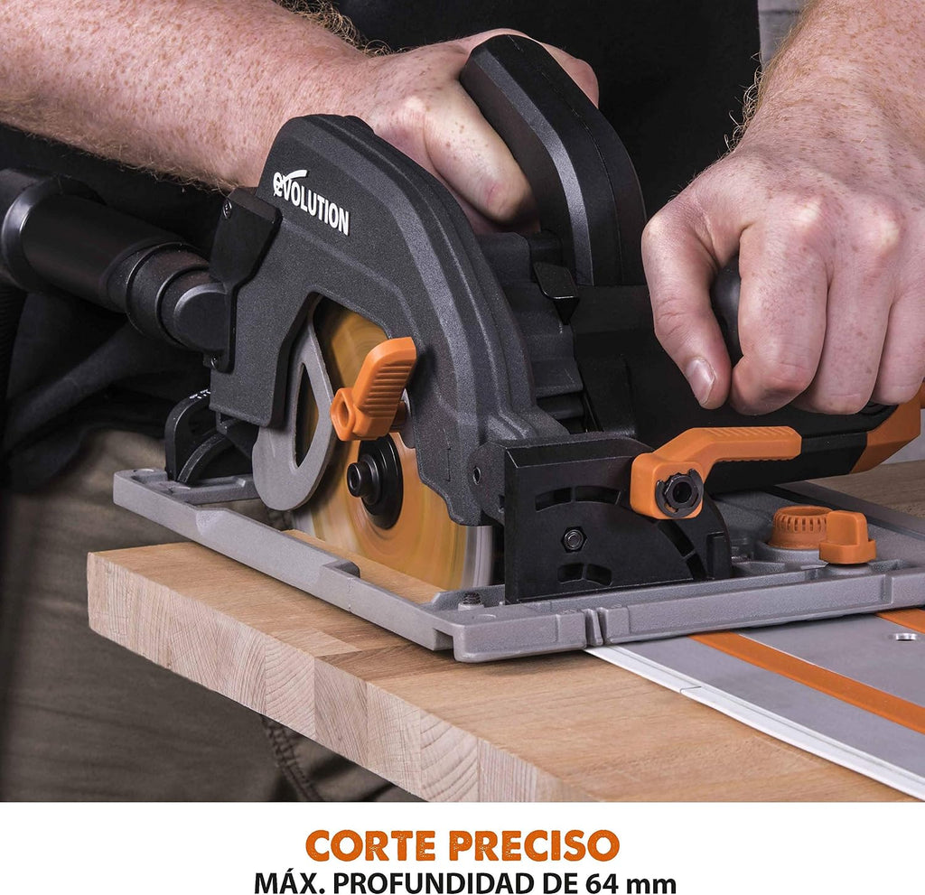 EVOLUTION POWER TOOLS R185CCSX Sierra Circular multimaterial Compatible (Paquete de combinación 1020 mm con guía incluida), 230 V, 185 mm