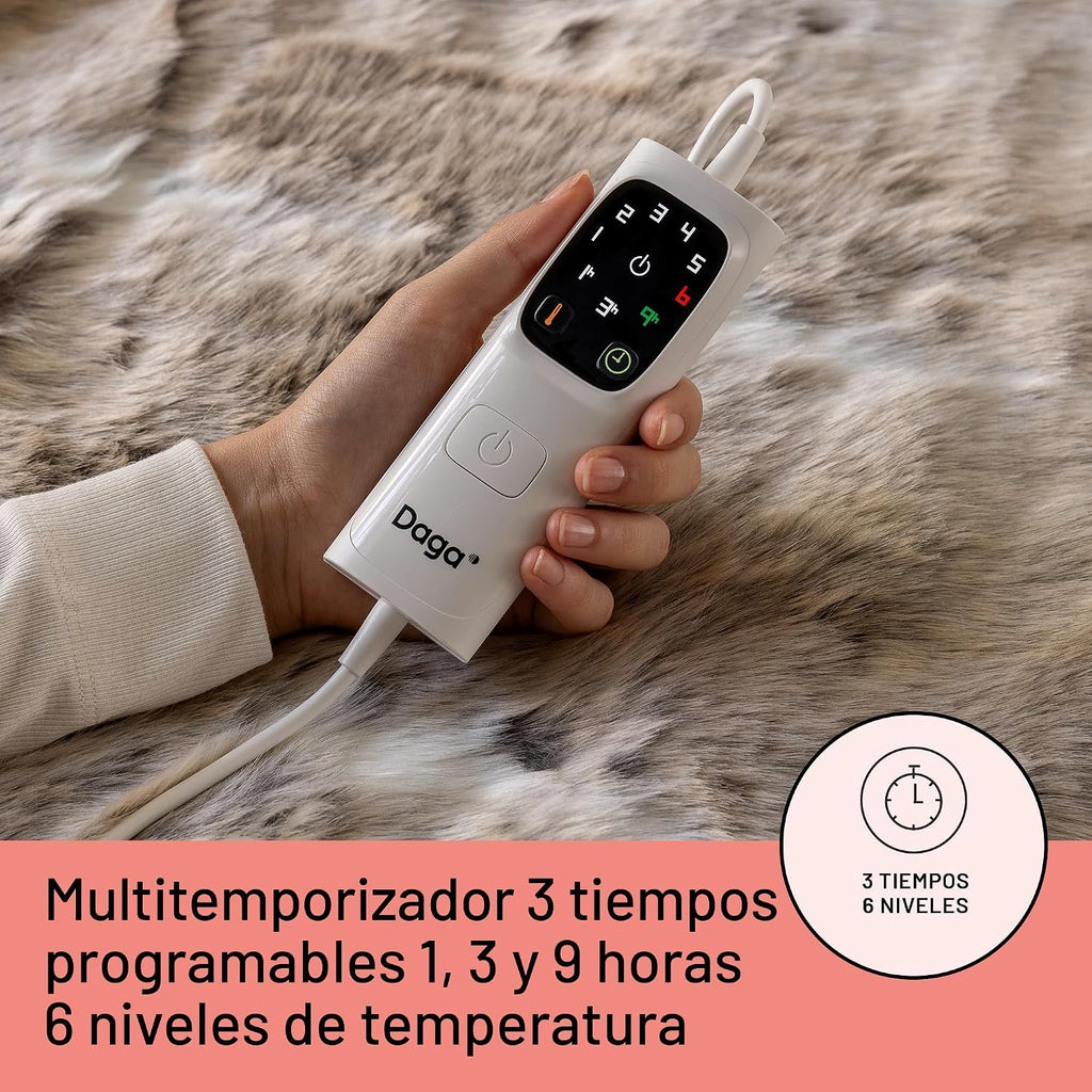 DAGA Manta térmica eléctrica de Sofá Relax Suave Lujo, Tecnología de Calefacción Intellisense, Tejido Suave Efecto Pelo y Terciopelo, 6 Niveles de Temperatura, 160 x 120 cm