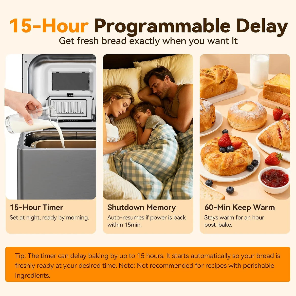 TRIUMPHKEY 19 Programas Panificadora Automática con Dispensador, 3 Tamaños & 3 Tostados Panificadora de Pan, Temporizador 15h, 1kg Maquina de Hacer Pan, Panificadora sin Gluten, Yogur y Mermelada