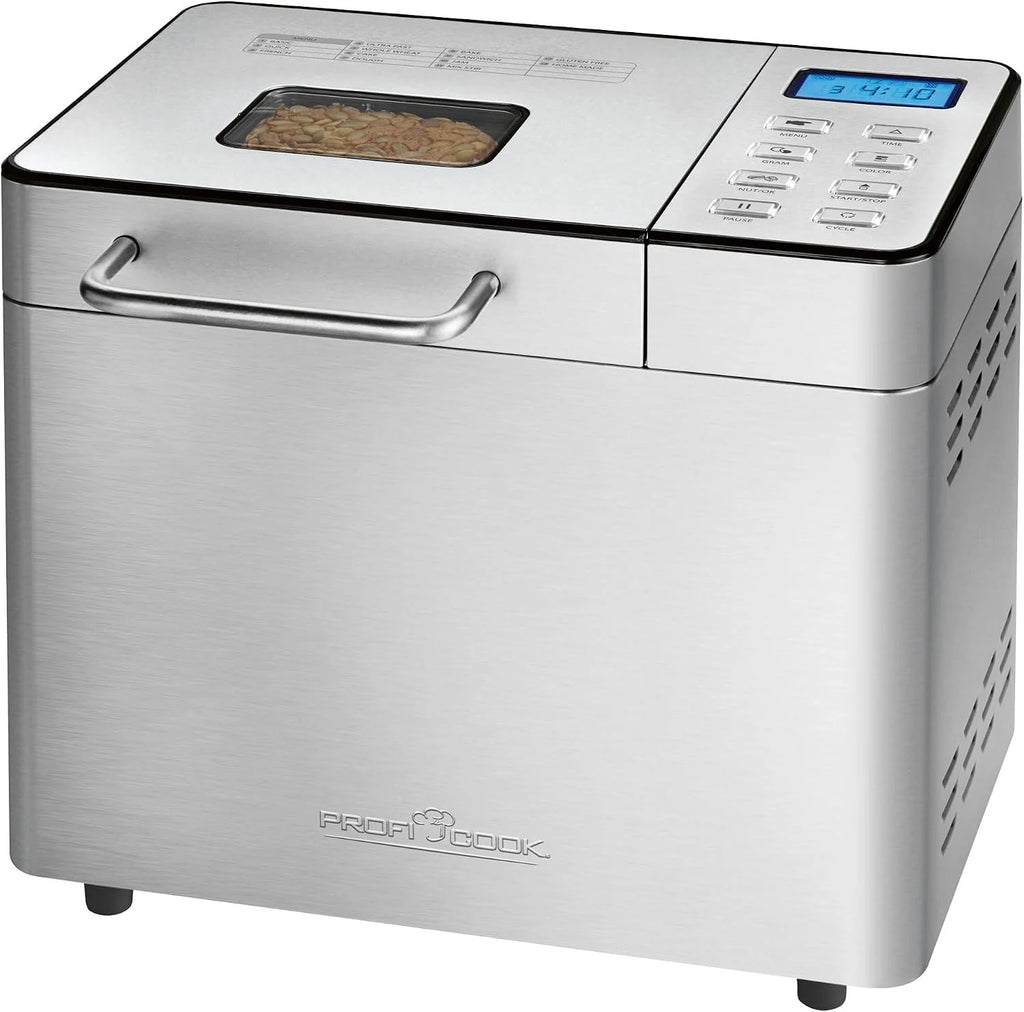 Panificadora ProfiCook® con temporizador | Dorado de la corteza ajustable (claro, medio, oscuro) | 13 programas | Panificadora | Máquina para hacer pan | acero inoxidable | PC-BBA 1282