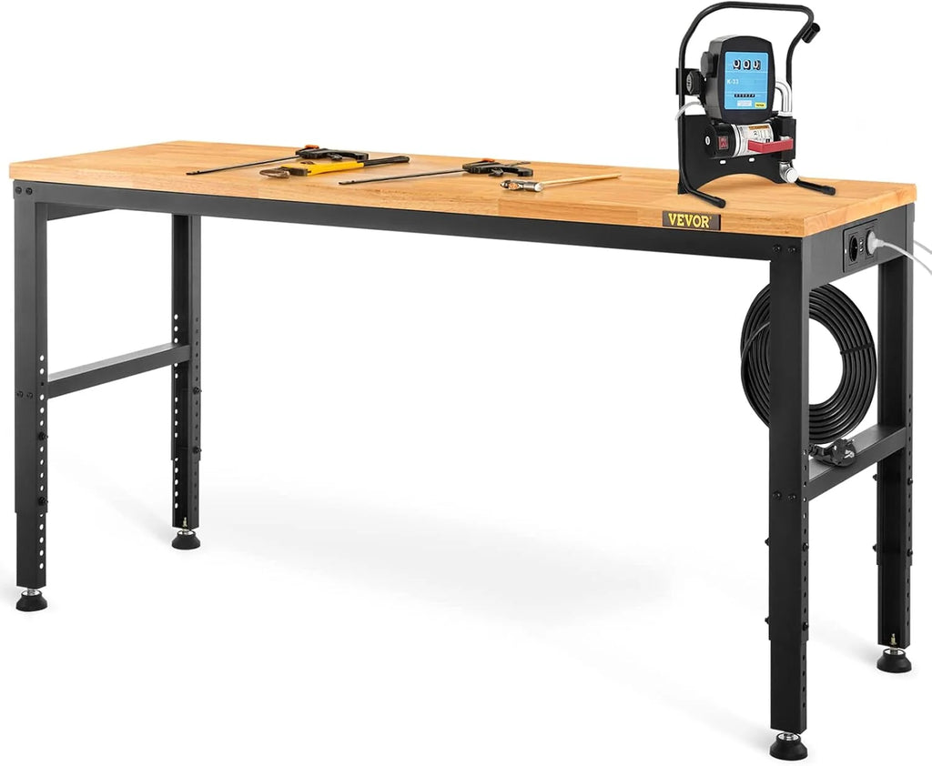 VEVOR Banco de Trabajo de Altura Ajustable, 135 cm de Ancho x 46 cm de Profundidad x 97 cm de Alto, Mesa de Garaje con 72-97 cm de Altura y Capacidad de Carga de 900 kg, con Tomas de Corriente, Parte