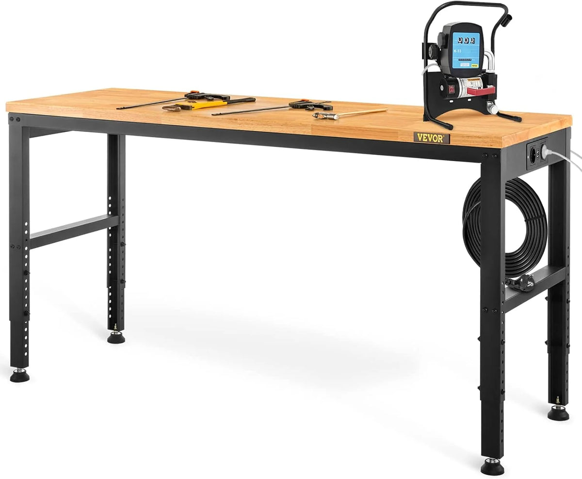 VEVOR Banco de Trabajo de Altura Ajustable, 135 cm de Ancho x 46 cm de Profundidad x 97 cm de Alto, Mesa de Garaje con 72-97 cm de Altura y Capacidad de Carga de 900 kg, con Tomas de Corriente, Parte