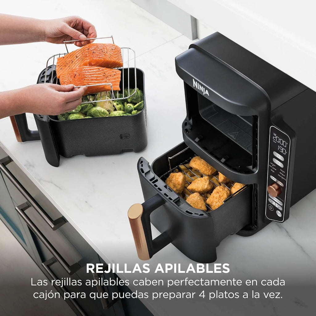 Ninja Double Stack XL, Freidora de Aire de Doble Cajón, 9,5L, Negro/Cobre