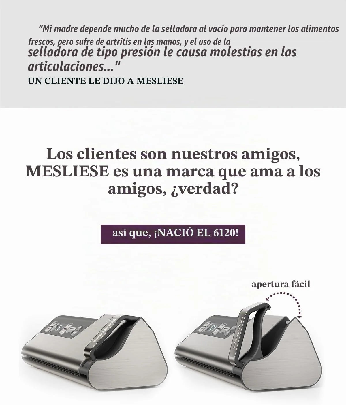 Mesliese Envasadora 95kPa 140W, 20L/min, Doble Sellado | Uso a una mano, asa ergonómica, cortador integrado, compartimento para rollos, pantalla LED (Gris)