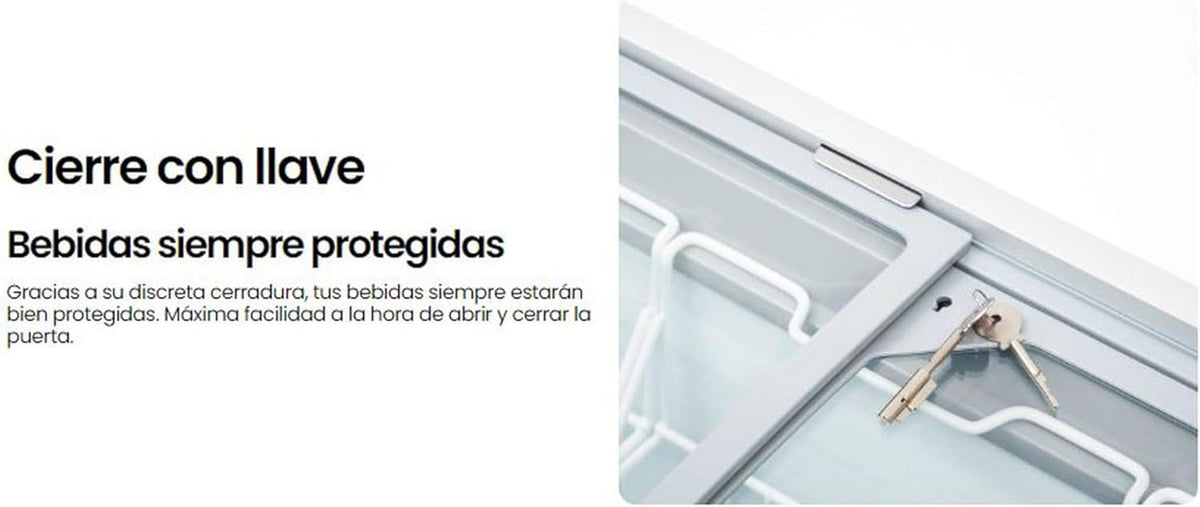 INFINITON Arcon Congelador Industrial FCH-209CC82WEC, 209 Litros, Puerta con diseño Flat door design, Control de temperatura Mecánico, D, Ruedas, Cierre de seguridad con llave