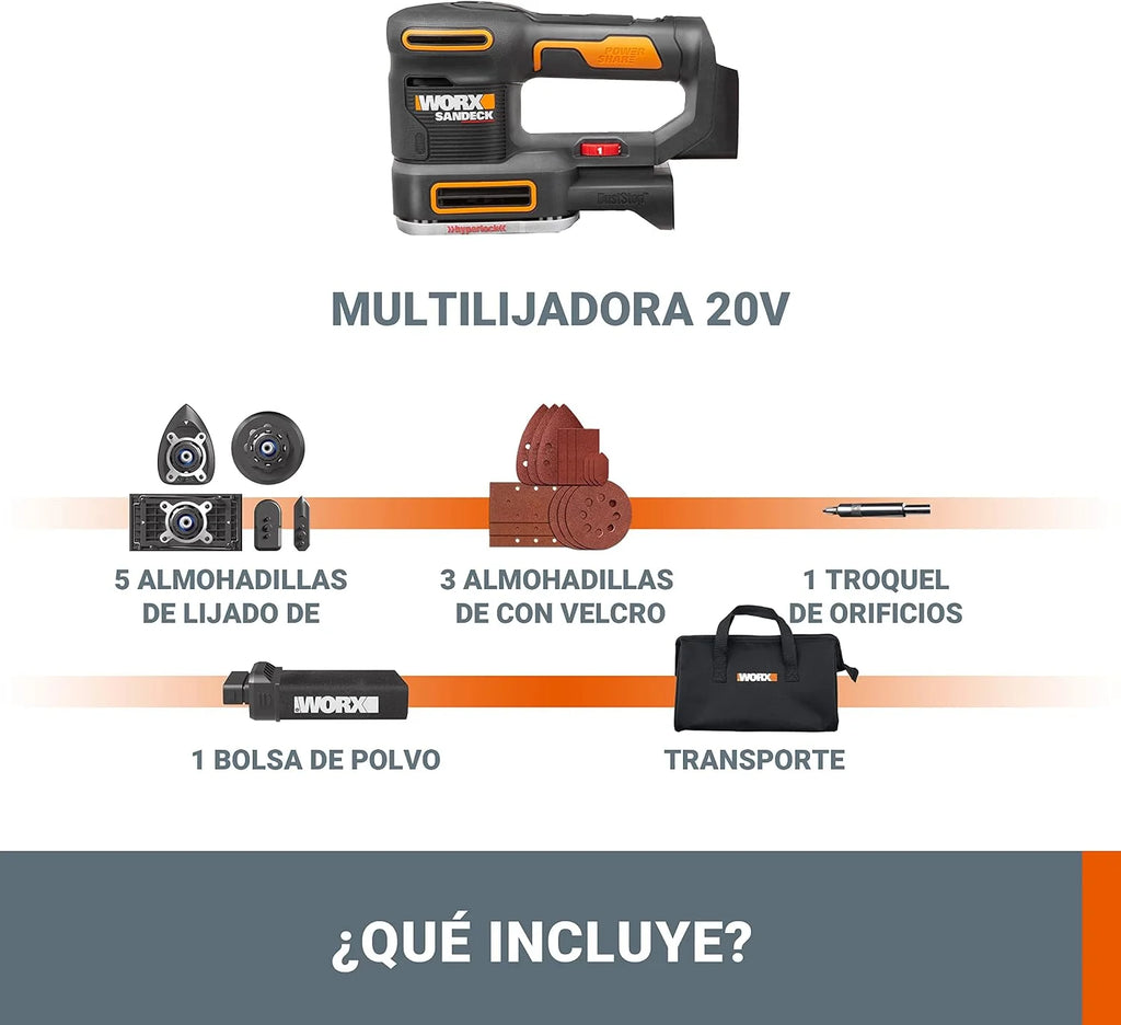 Worx WX820.9 Multilijadora 5en1 Sandeck 20V Sin Batería