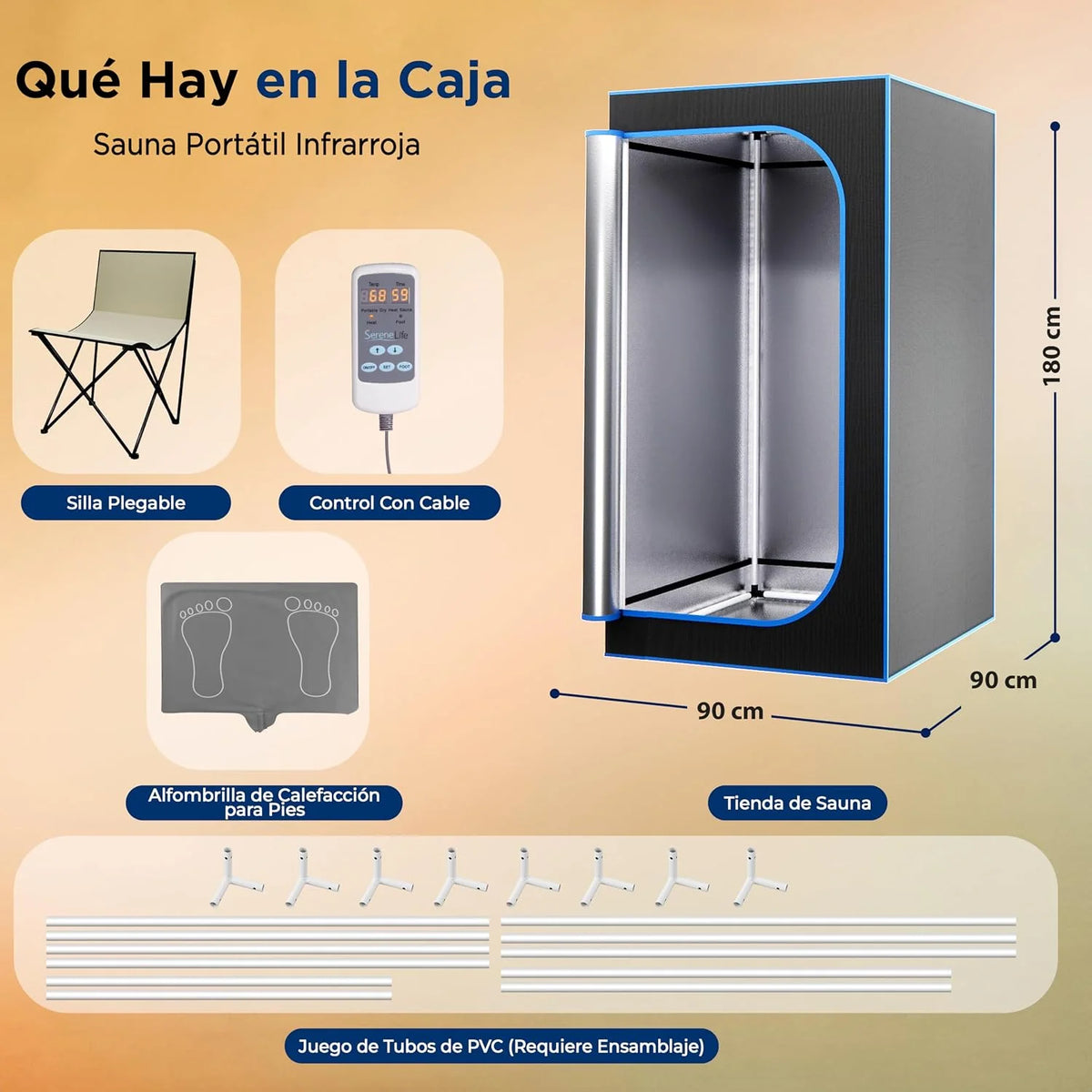 SereneLife SPA portátil infrarrojo de tamaño Completo para el hogar. Sauna para una Persona con Almohadilla calefactora para los pies y Silla plegable