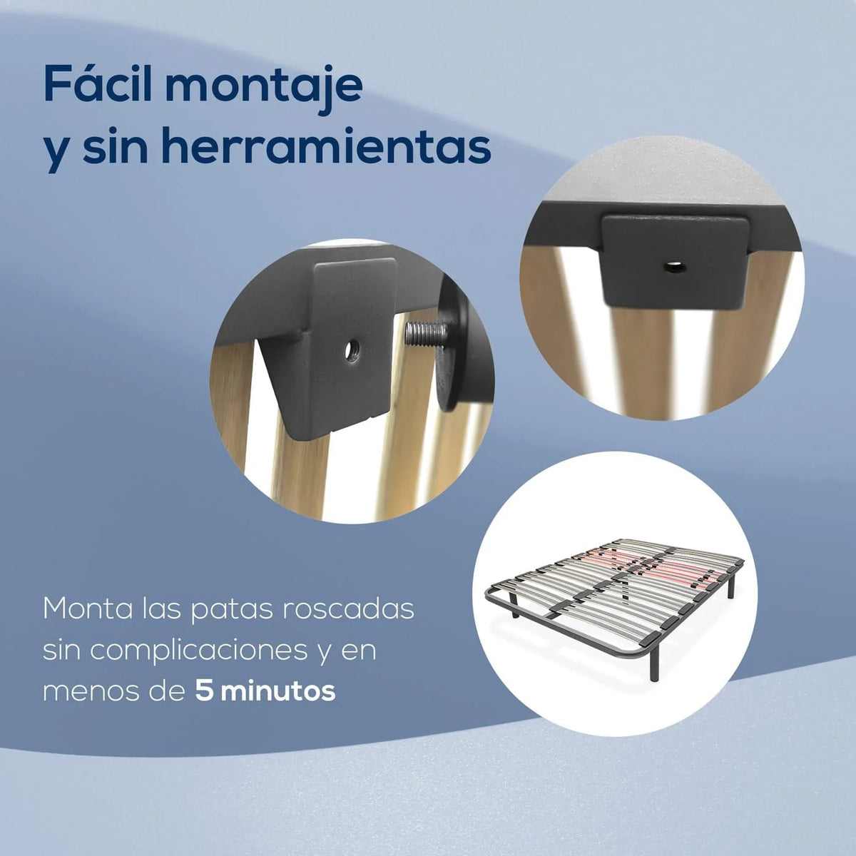 Duérmete Online - Reinforced multilayer bed base with lumbar regulators 135 x 180 cm with 5 legs of 25 cm included