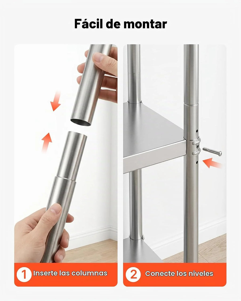VEVOR Estantería de Acero Inoxidable de 48 x 18.5 Pulgadas, 5 Niveles Ajustables, estantería de Acero Inoxidable Resistente para Cocina, Oficina, Garaje, Almacenamiento, 330 Libras por Estante