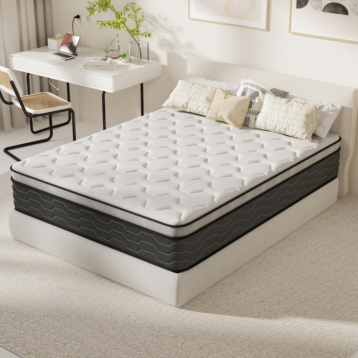 DEWINNER Mattresses 135 x 190 cm | Height 27 cm | Memory Foam + Pocket Springs | 7 Zones | Medium Firmness and Maximum Breathability | Ideal Choice for Bedrooms and Apartments