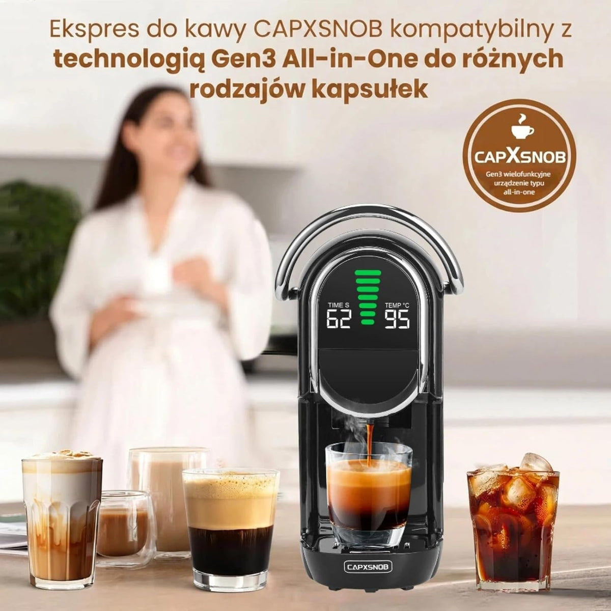 Magician1 Mini Multikapsułkowy Ekspres do kawy 5 w 1, do Nespresso, Dolce Gusto, Lavazza A Modo Mio, Saszetki ESE 44mm i Kawy Mielonej, 20 Barów Włoska Pompa,1450W, Wyświetlacz LED, do Domu i Biura