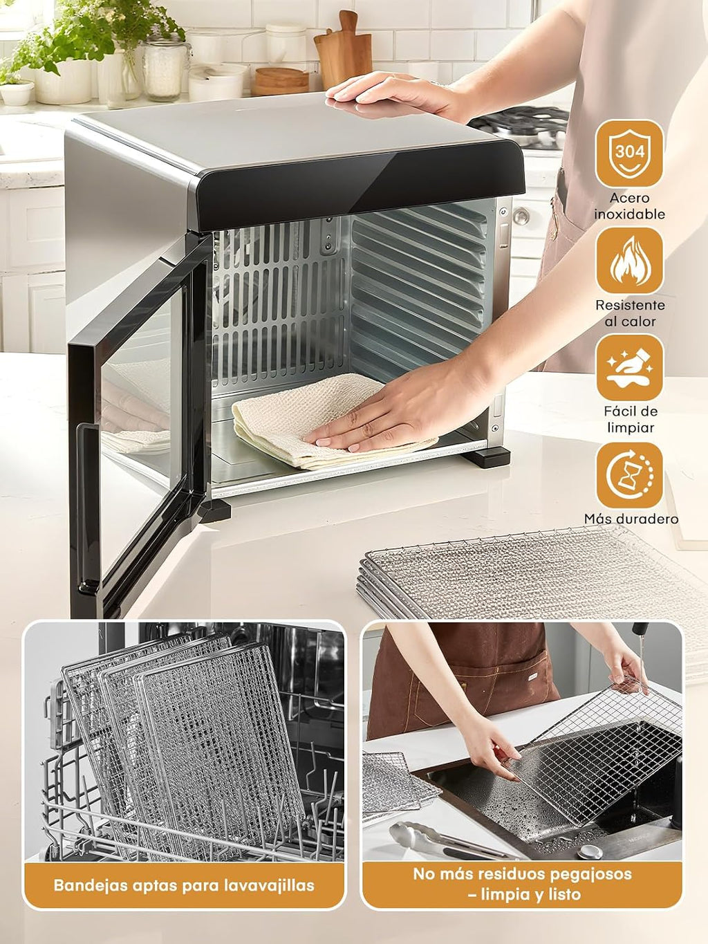 FOHERE Deshidratador de Alimentos Profesional 8 Bandejas Acero Inox., Silencioso