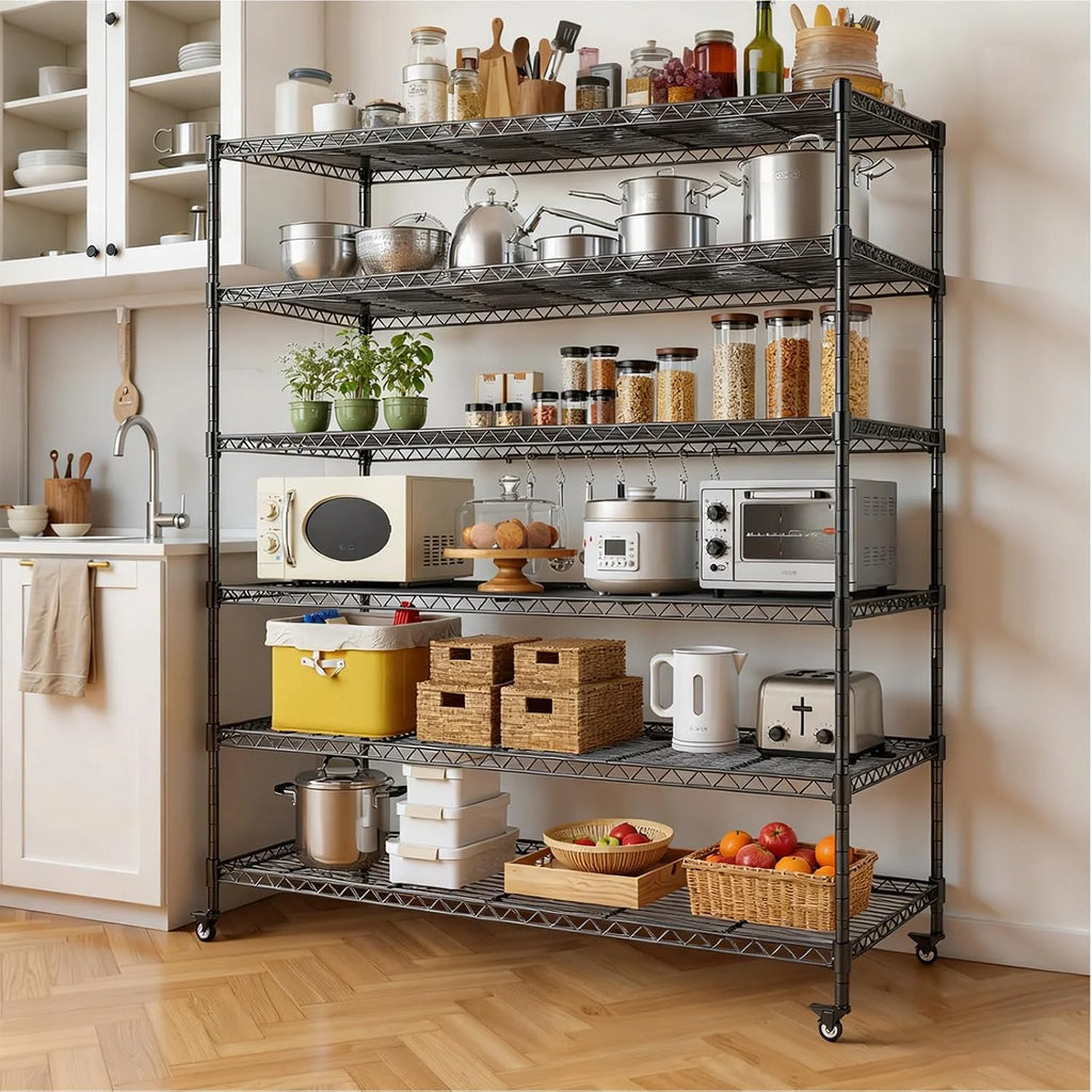 Estanterías metálicas de alta resistencia,Estantería Metálica de 5 Niveles con Ruedas,Estantería de Almacenamiento adjustable con Ajustar el pie,con Cocina,garaje,118×46×204cm,Carga Máxima 1700 kg