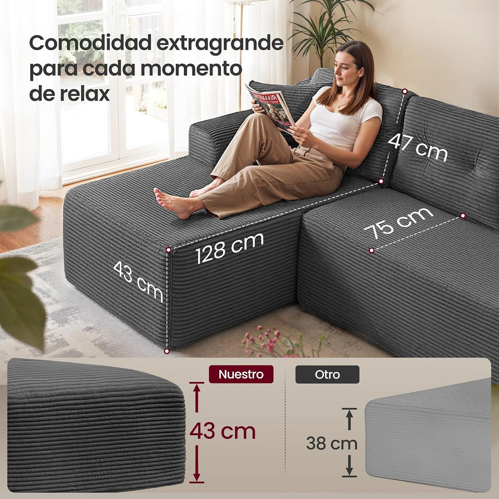 VASAGLE Corner Sofa, Modular Sofa 244 cm, Compact Delivery, No Assembly, with Large Chaise Longue on the Left, for Living Room or Guest Room, Slate Grey LCS183GN01